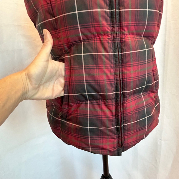 EDDIE BAUER Red Plaid Check Tartan quilted goose Down Puffer Vest Jacket EUC - Picture 4 of 13